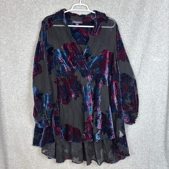 Roaman's Tops - Roamans Burnout Velvet Bell Sleeve Babydoll Tunic Top Womens Size 18W Whimsigoth